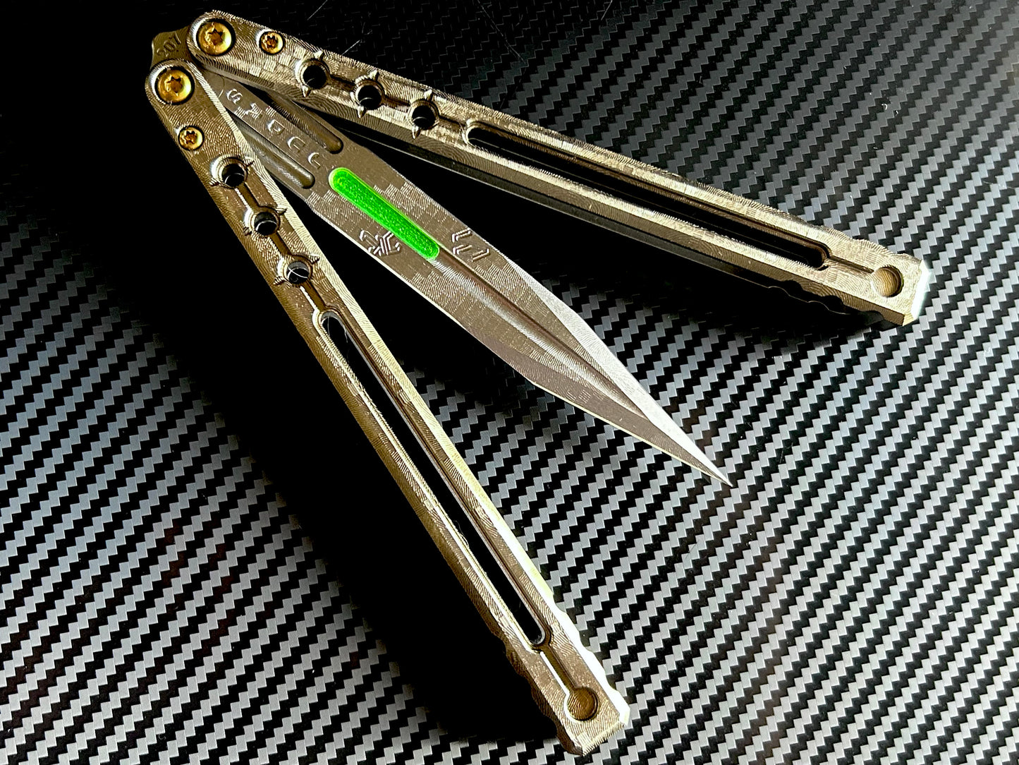 Designed for the AcidWrx Zzyzx butterfly knife with the "Judas" blade, this cosmetic Zippy inlay installs in seconds. Plus, it won’t fall out on drops or affect the balance. The inlays are made in-house from a shatter-proof polyurethane.
