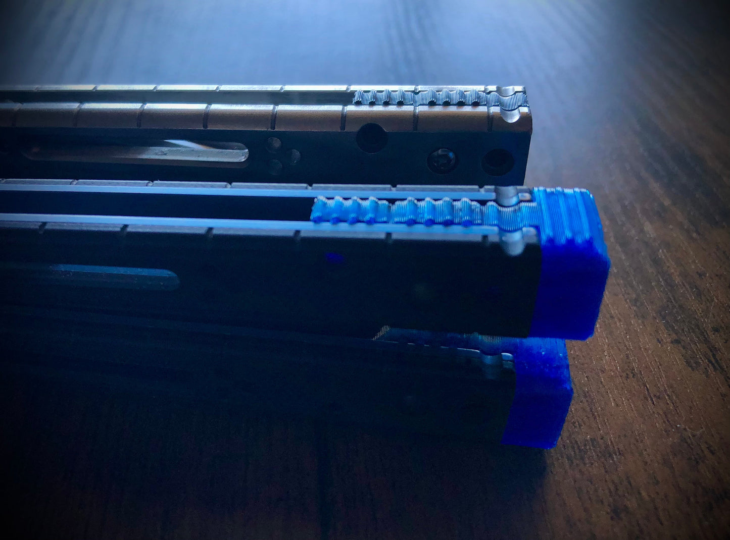 Reduce the handle bias of your HOM i-Basilisk, HOM Basilisk-R (for Titanium and G10/CF variants), and HOM Prodigy balisongs with Zippy extension spacers and handle inlays.