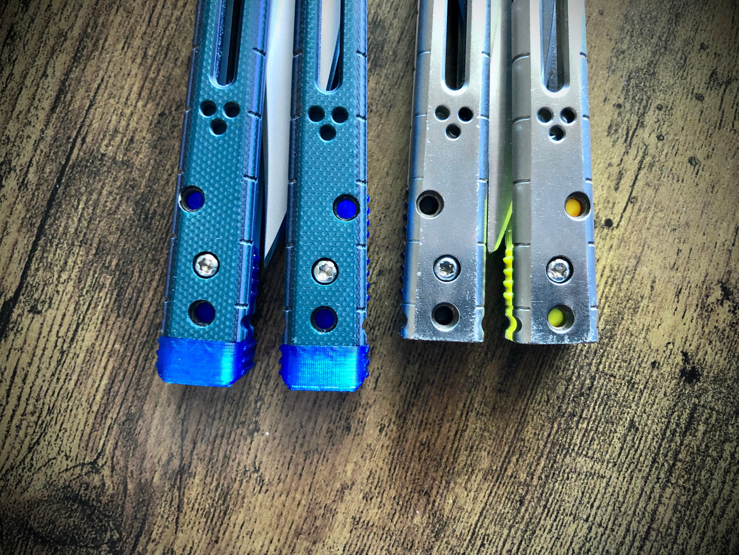Reduce the handle bias of your HOM i-Basilisk, HOM Basilisk-R (for Titanium and G10/CF variants), and HOM Prodigy balisongs with Zippy extension spacers and handle inlays.
