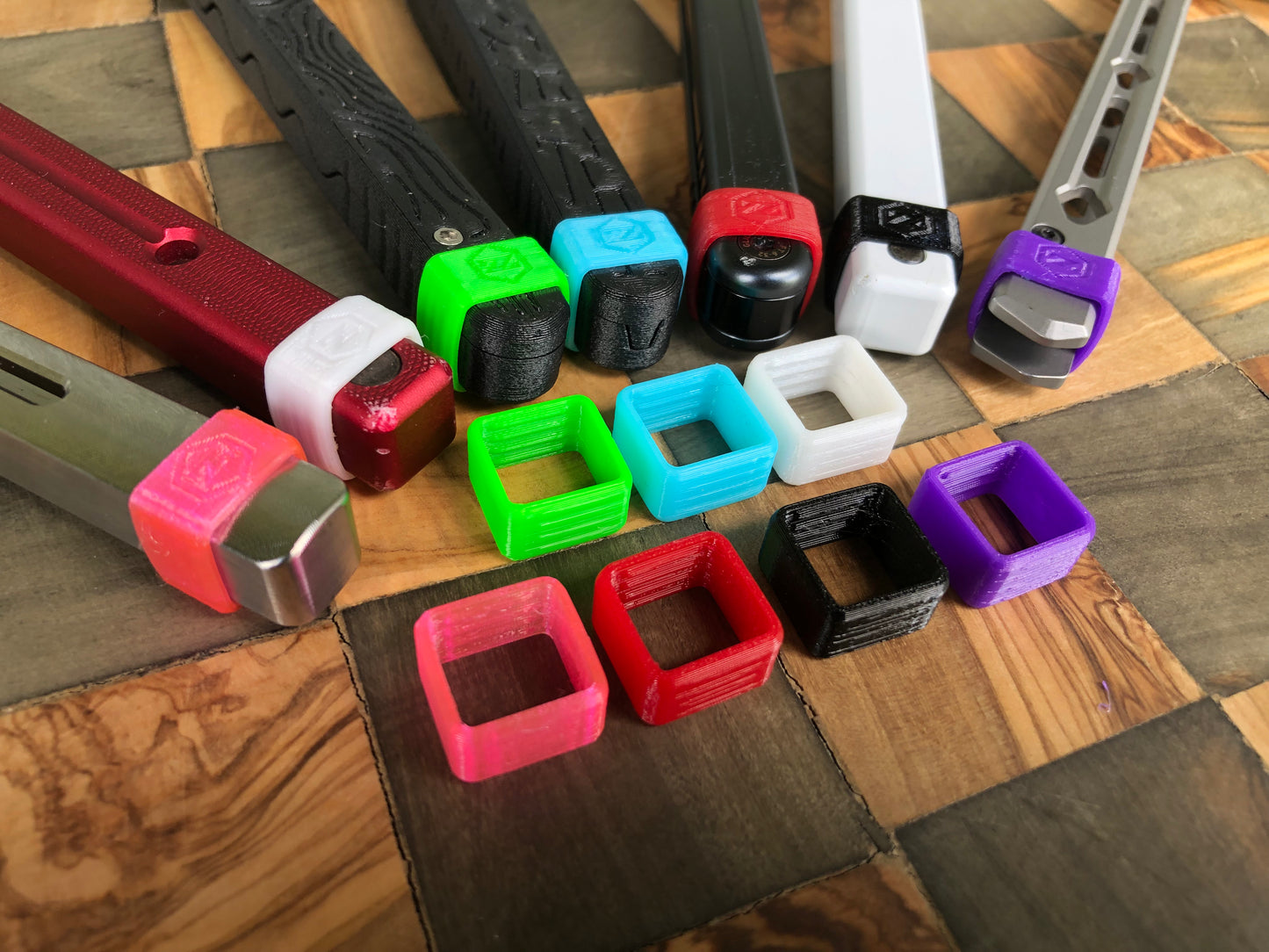 Protect your favorite balisong handles from concrete drops with the original Zippy handle caps. Weight caps to adjust the balance, slim caps for low-profile handle protection and grip for ladders, and LED caps for a light-up balisong experience. Mark your bite handle with the best bite markers on the market.