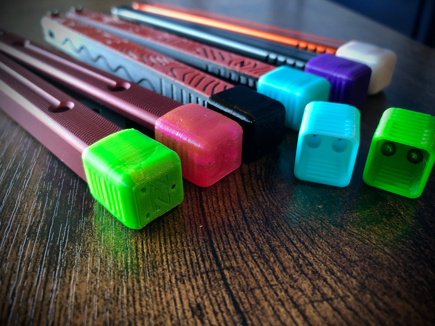 Protect your favorite balisong handles from concrete drops with the original Zippy handle caps. Weight caps to adjust the balance, slim caps for low-profile handle protection and grip for ladders, and LED caps for a light-up balisong experience. Mark your bite handle with the best bite markers on the market.