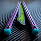 These Zippy spacers and blade inserts designed for the Nabalis Impulse butterfly knife trainer are made from a shatter-proof polyurethane. The spacers extend and protect the handles, feature positive jimping, and enable adjustable balance with up to 3x removable tungsten weights per spacer. The blade inserts increase momentum and enable you to adjust the balance with the optional tungsten-weighted tip insert.