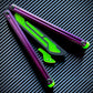 These Zippy spacers and blade inserts designed for the Nabalis Impulse butterfly knife trainer are made from a shatter-proof polyurethane. The spacers extend and protect the handles, feature positive jimping, and enable adjustable balance with up to 3x removable tungsten weights per spacer. The blade inserts increase momentum and enable you to adjust the balance with the optional tungsten-weighted tip insert.