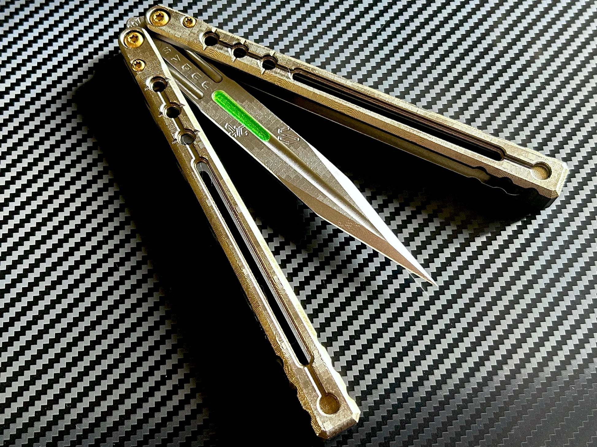 Designed for the AcidWrx Zzyzx butterfly knife with the "Judas" blade, this cosmetic Zippy inlay installs in seconds. Plus, it won’t fall out on drops or affect the balance. The inlays are made in-house from a shatter-proof polyurethane.